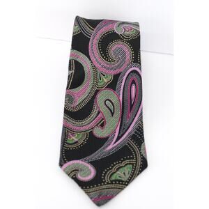 Italo Ferretti Mens Silk Polka Dot Paisley Print Neck Tie Black Pink Green